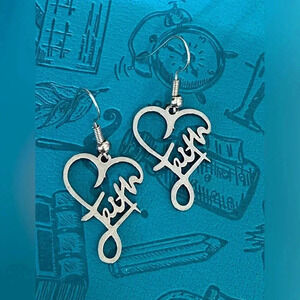 Faith Heart Cross Stainless Steel Earrings NEW